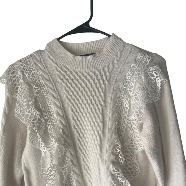 Lulus Women's Size Small‎ White Cottage Coquette Feminine Lace Sweater - Image 3