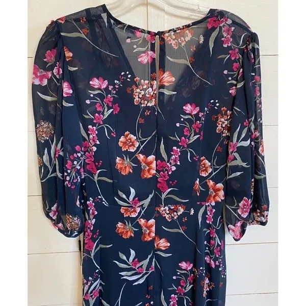 Calvin Klein Navy Blue Floral Chiffon High Low‎ Maxi Dress 4 NWT Wedding Guest - Image 13