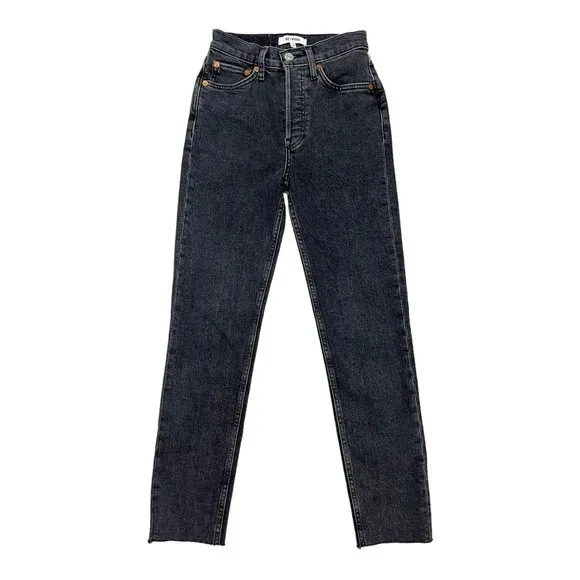 RE/DONE 90S High Rise Straight Leg Jeans in Stoned Noir Black Women's Size 24 - Image 5