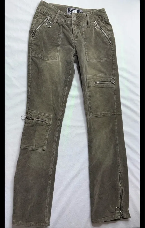 Y2K Cargo Corduroy Pants Green Size XXS - Image 3