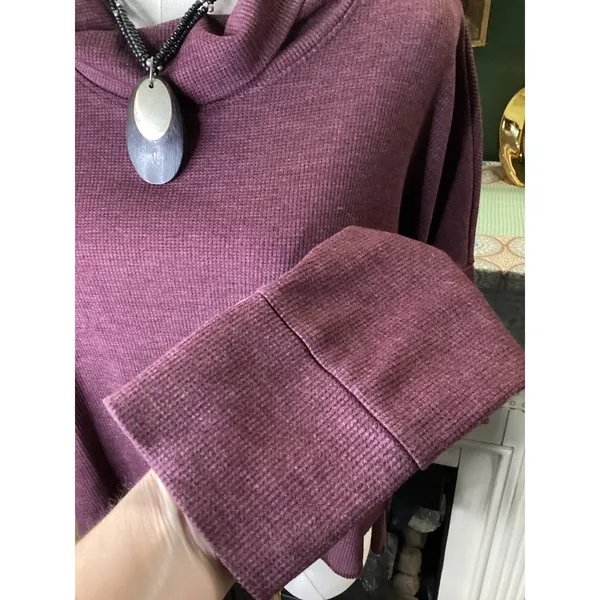 American Eagle Womens Small Plum Waffle Knit Cowl Neck Cropped Top Sweater - Image 2