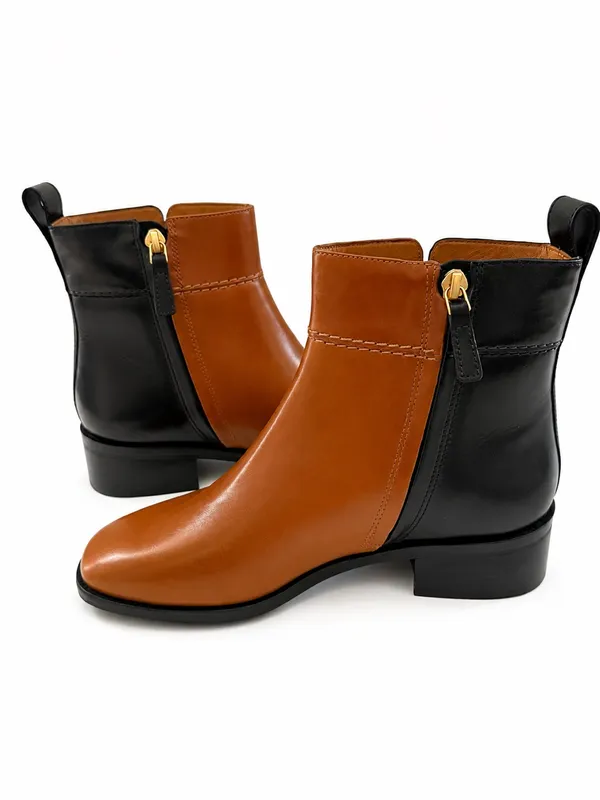 TORY BURCH EVERLY FLAT BOOTS brown black calf leather chelsea size 5 $598 NEW - Image 3