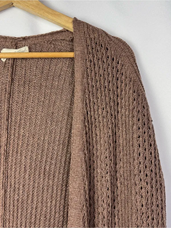 Universal Thread Dark Brown Open Knit Short Sleeve Tunic Cardigan Sweater M - Image 3