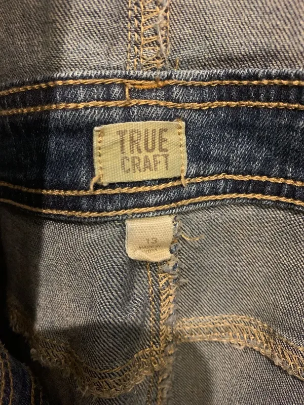 True Craft Women's Dark Wash Distressed Denim Overalls Size 13 - Image 6