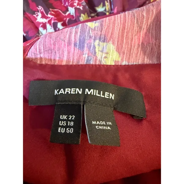 Karen Millen Floral Pleated Maxi Dress Burgundy Purple Corset 18 boho romantic - Image 8