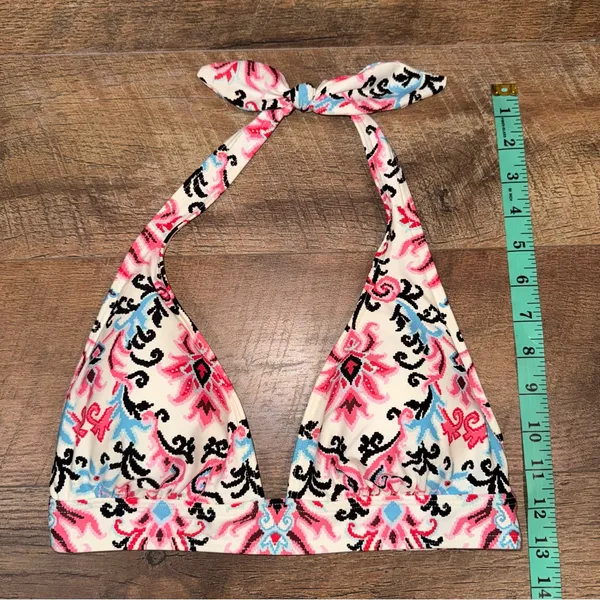 Kate Spade Swim Ikat Pattern Pink and Black Halter Bikini Top - Image 4