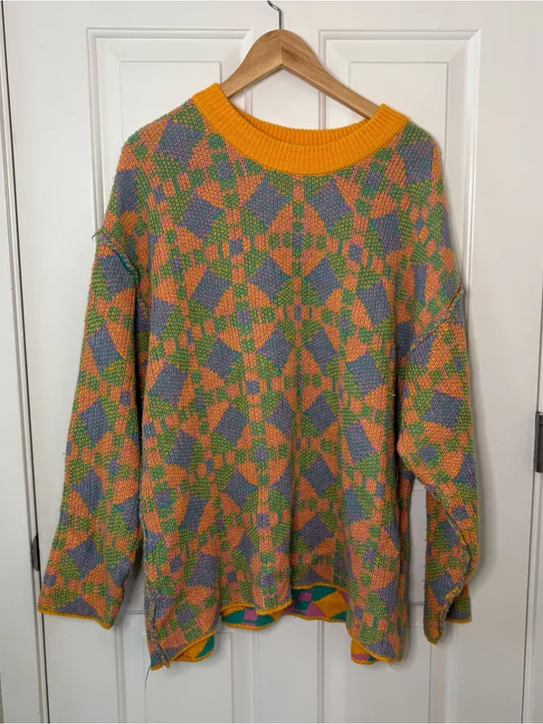 Free People Beach Color block Knitted Bohochic Colorful Sweater Coastal Cowgirl - Image 3