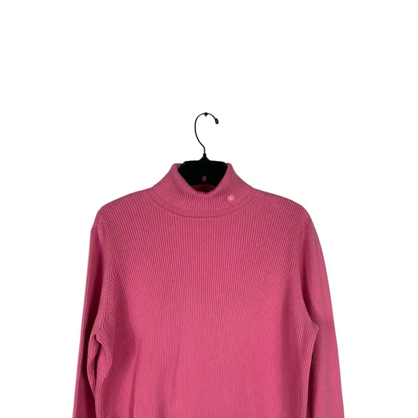 Lauren Ralph Lauren Sweater XL Pink TurtleNeck Ribbed Knit LRL Logo Pullover - Image 4