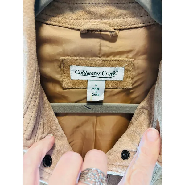 Coldwater Creek Women's L 100% Leather Suede Jacket Tan Western Jean Jacket - Image 4