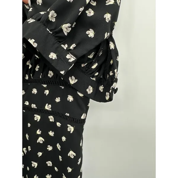 Lulus Black Floral Milkmaid Jumpsuit Sz M Puff Sleeve Wide‎ Leg Square Neck - Image 6