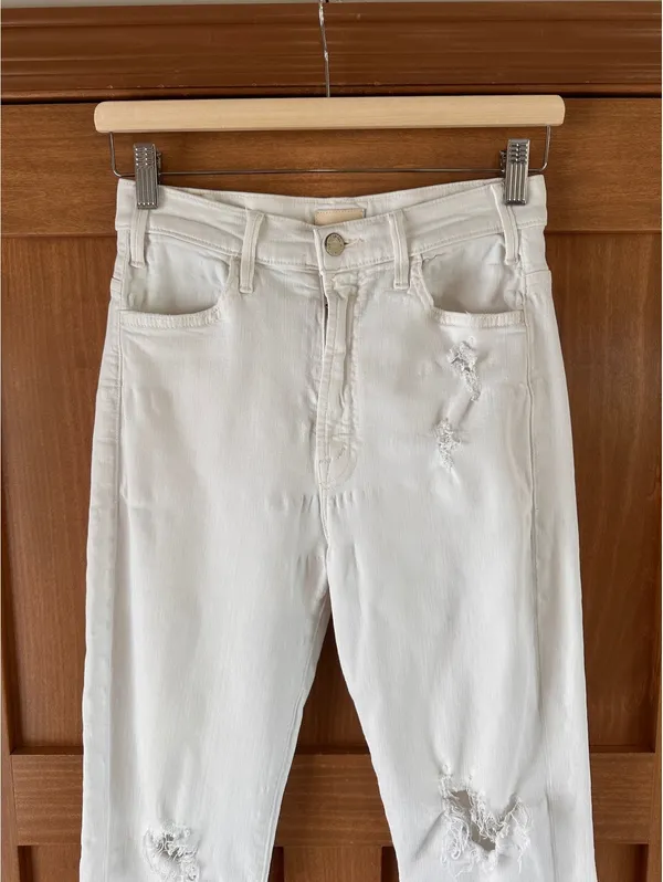 MOTHER The Hustler Ankle Fray Jeans In Tea and Biscuits White Wash Women’s sz 27 - Image 4