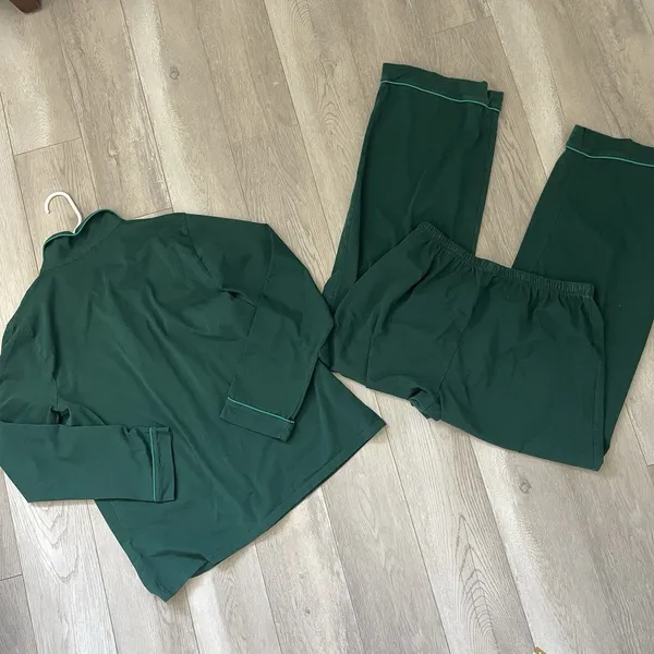 J.Crew Pajama Set cotton contrast trim womens Green (medium) loungewear sleep - Image 5