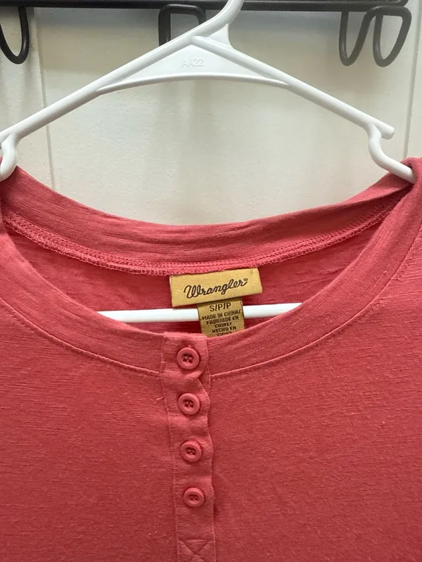 Wrangler Women's Short Sleeve Slub Knit Henley Top in Rose Pink - Image 2