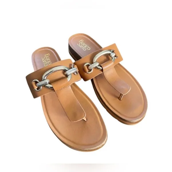 Franco Sarto Brielle Wedge Thong Sandals Women’s Size 7.5 Tan Leather - Image 4