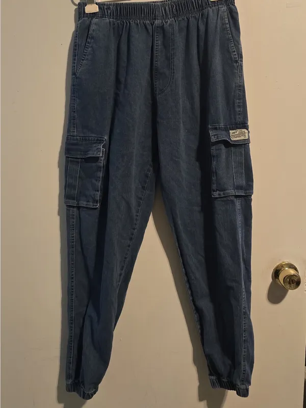 Kids Blue Cargo Denim Jogger Pants - Image 2
