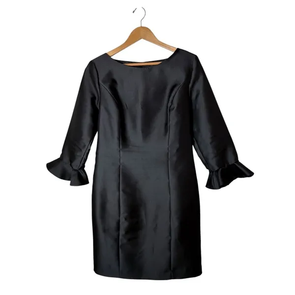 Lotus Grace Dress Women 14 Black Ruffle Bell Sleeve Taffeta Sheath LBD Cocktail - Image 2