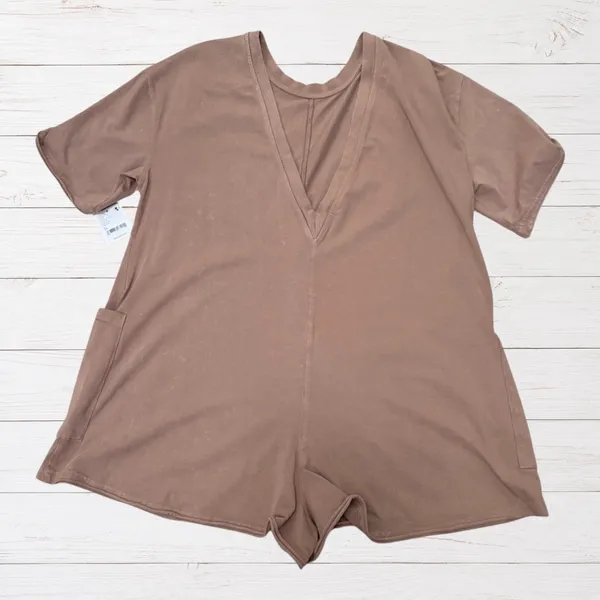 NWT Free People Hot Shot Tee Romper Mocha Latte Brown‎ XS FP Movement Athleisure - Image 3