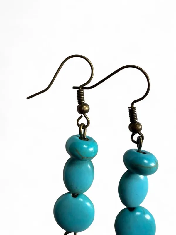 Handmade Turquoise Bead Feather Earrings Boho Western - Image 6