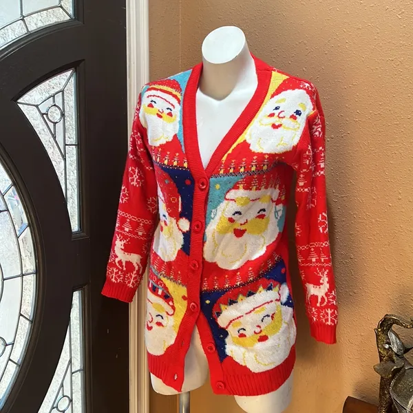 Red Christmas button up cardigan - Image 2