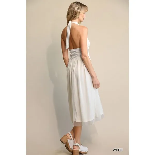 Elegant White halter Midi Dress Size M - Image 3