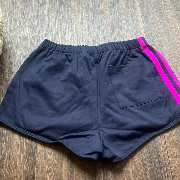 Sweat Shorts in Navy with Magenta Stripes - Image 2