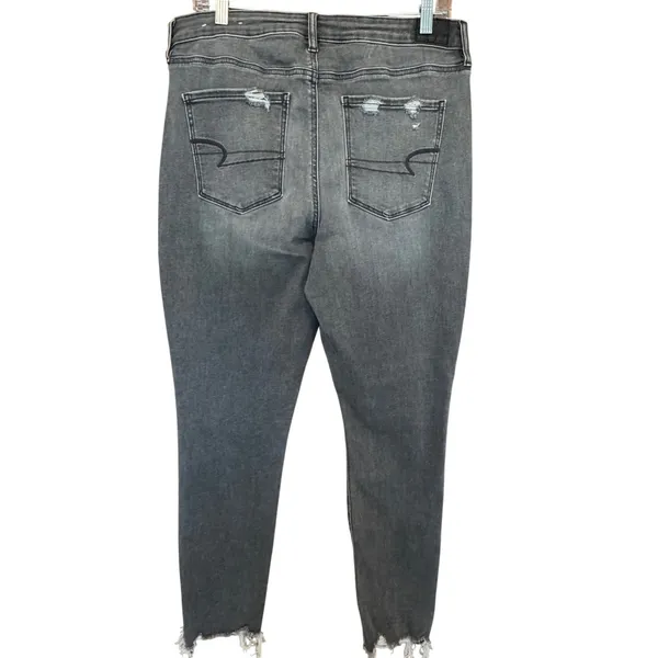 American Eagle Skinny‎ Jeans 14 Black Distressed High Rise Frayed Jegging Punk - Image 4