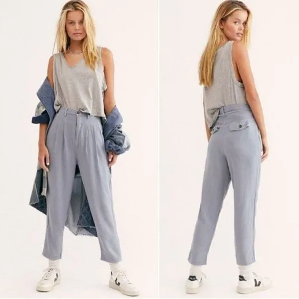 ✨ We the‎ Free Faded Love Linen Blend High-Rise Pleated Front Pants Wave Blue 27 - Image 2