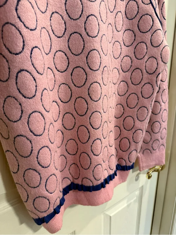 Pink Crewneck Sweater with Navy Polka Detail - Image 12