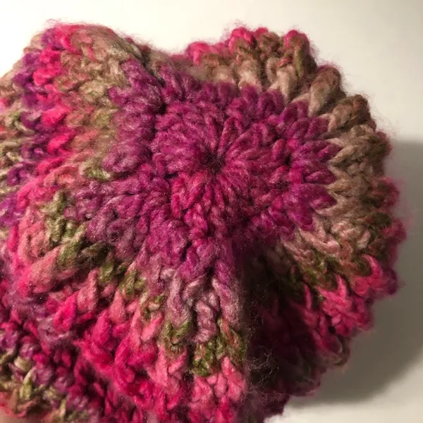 Handmade crochet knit winter hat with pony hole pink and brown tones fits‎ women - Image 4