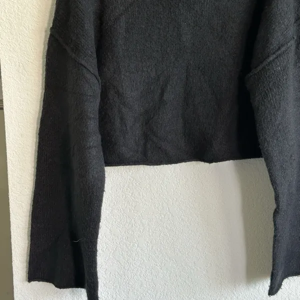 FREE PEOPLE Forest Sweater XS Cropped Black Oversized Pullover Mock Neck - Image 9