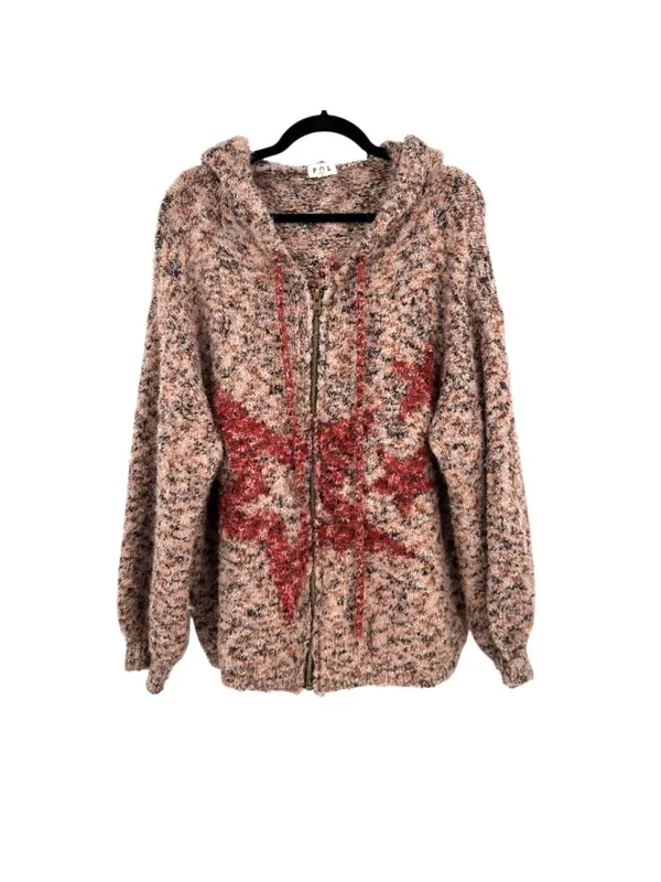 POL Red Star Pink Hooded Knit Cardigan Size Large Cozy Celestial Alt-Boho - Image 3