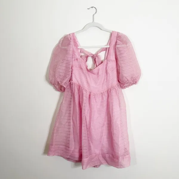 NWT BHLDN X Free People Alaine Pink Mini Dress Puff Sleeves Size 8 - Image 5