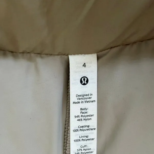 Lululemon Wunder Puff Jacket Raw Linen Tan NEW Size 4 700 Goose Fill Winter Ski - Image 8