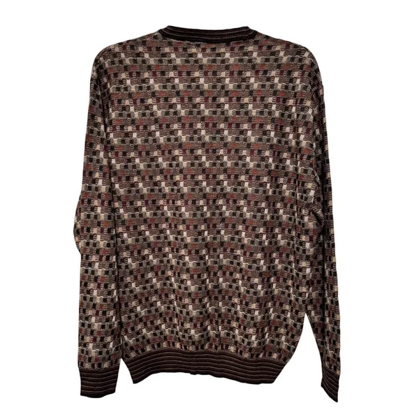 Norm Thompson Mens Geometric Knit Crewneck Sweater Brown Tan Burgundy XL 6244 - Image 8