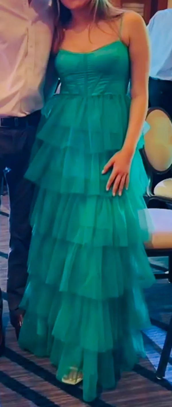 Lulus Teal Green Tulle Bustier Tiered Maxi Dress - Image 2
