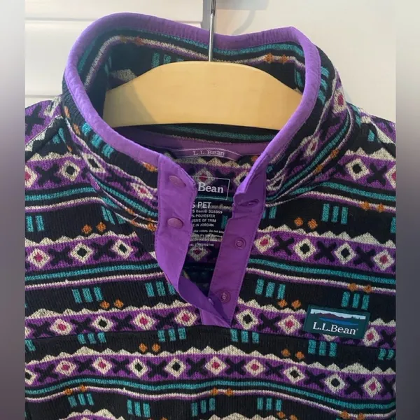 L.L. Bean Aztec Print Fleece Pullover Sweater Snap-T Womens S Granola Gorpcore - Image 6