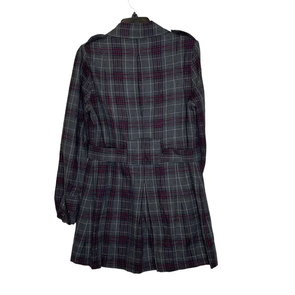 Empyre Overcoat Size Medium Gray Purple Plaid Womens Cotton Button UP &‎ Belted - Image 6