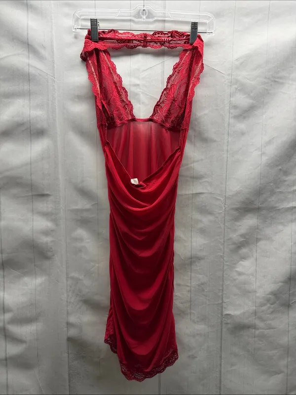 Frederick’s of Hollywood Red Lace Mesh Chemise Halter Cinced Side Sexy Nighty - Image 4