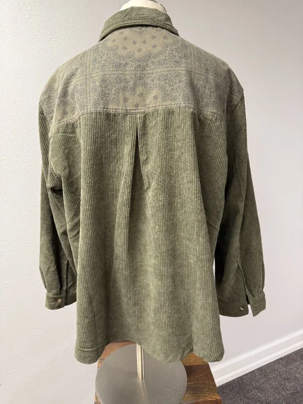 Vintage Havana Bandana & Corduroy Button-Up Top - Image 7