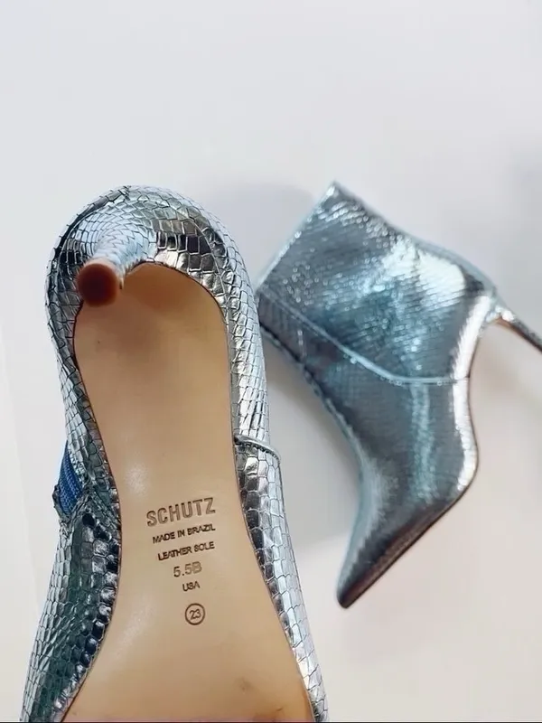 NEW Schutz Metallic Bette Ankle Bootie In Metallic Blue Leather - Image 7