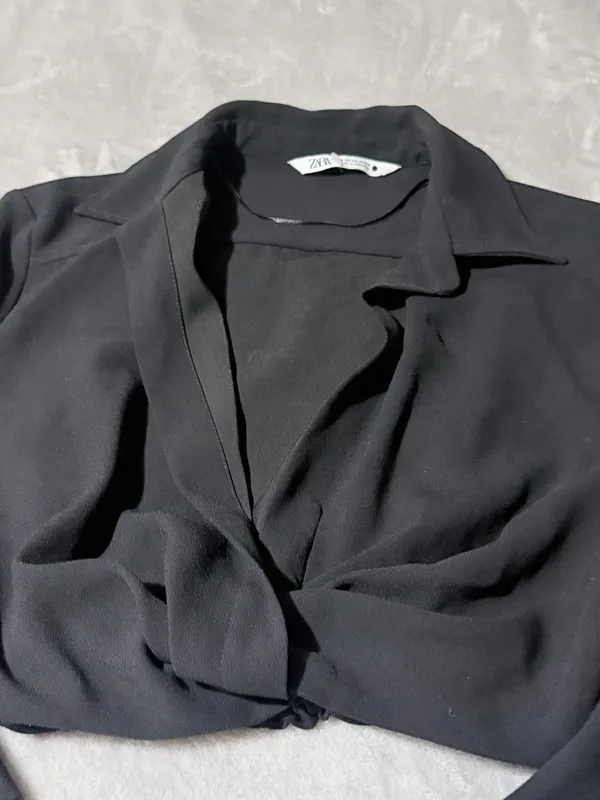 ZARA Black Cropped Tie-Front Jacket XS Long Sleeve Short Womens Casual Solid - Image 6