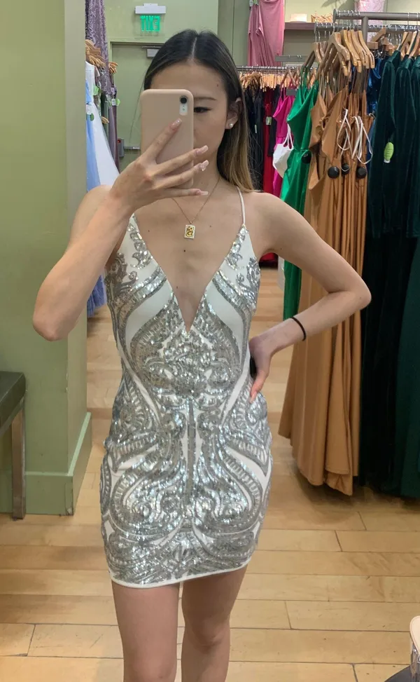 Sequin V Neck Mini Dress - Image 4