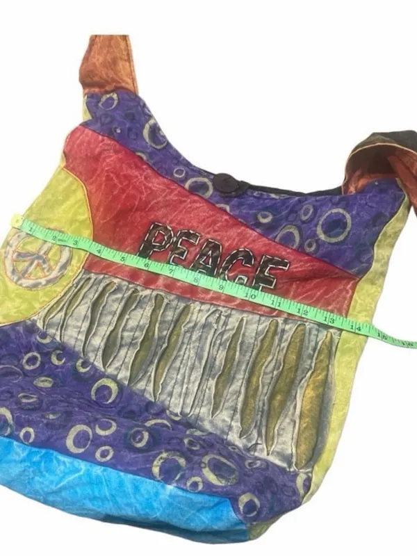 Vintage Peace Patchwork Hippie Hobo Bag Boho Slouchy Shoulder Purse - Image 6