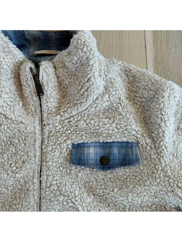 Pendleton Beige Sherpa Zip Up Jacket Plaid Pocket Size XL - Image 3