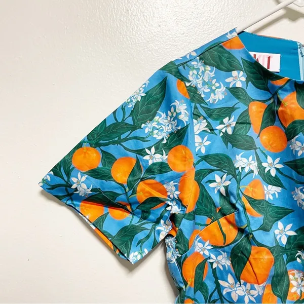 Kit Orange Print Short Sleeve Knee Length Dress - Image 4