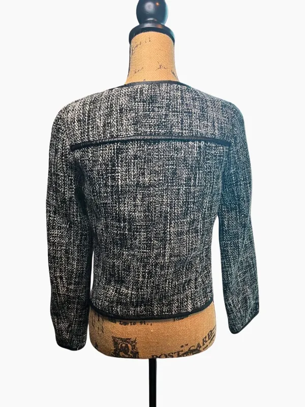Altar'd State Black & White Tweed Blazer with Faux Leather Accents - Image 4
