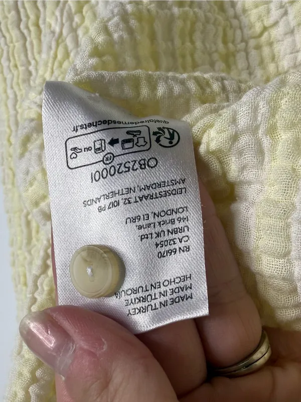 Pilcro by Anthropologie Seersucker Button Up Shirt Large Yellow Cotton Top - Image 4