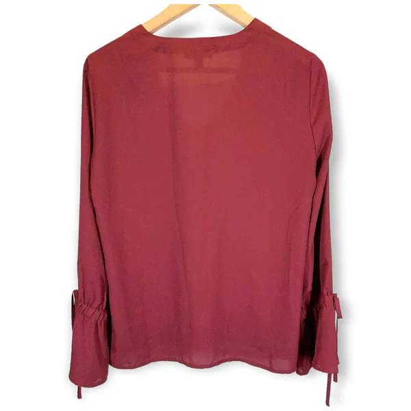 J. Crew Mercantile | Size 4 | Burgundy Red Top with Ruffle Bell Tie Sleeves - Image 6