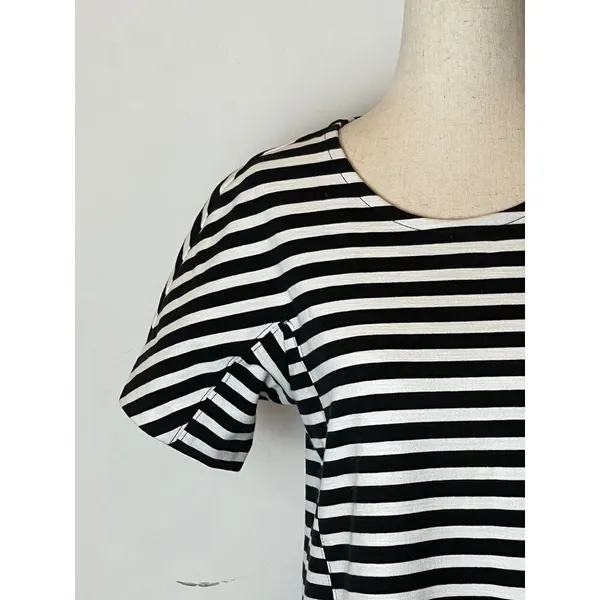 J Crew Dress Women XS Black White Striped Short Sleeve Crewneck Mini Preppy - Image 7