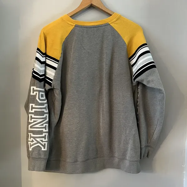 Victoria's Secret Pink Black Yellow Sparkly ‎ Striped Pullover Sweatshirt (S) - Image 3